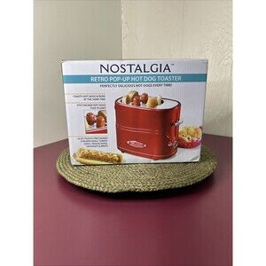 2 Slot Hot Dog and Bun Toaster Mini Tongs Retro Hot Dog Toaster Metallic Red NIP